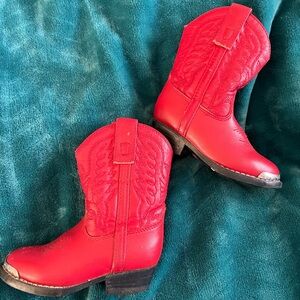 Baby leather red western boots with silver accents